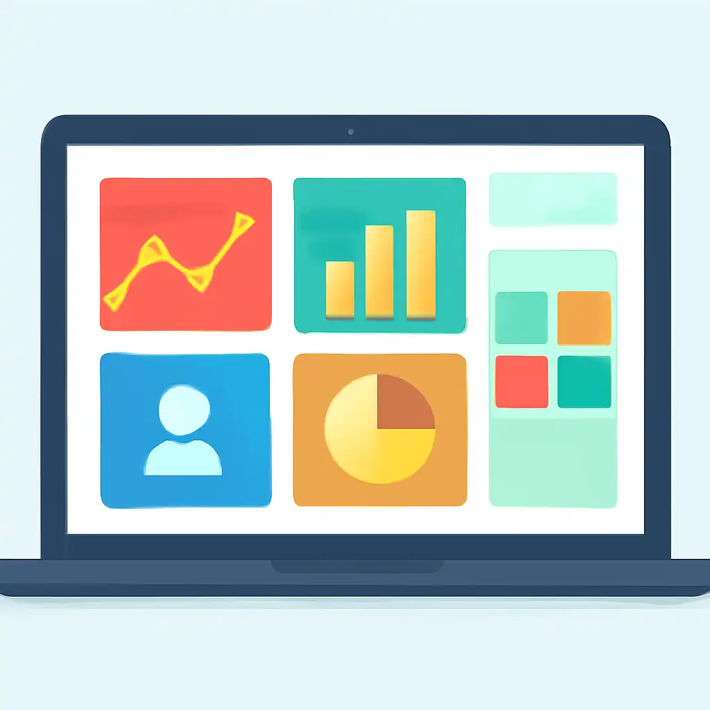 Laptop shown from the front displaying a colourful flat dashboard of abstract charts, bars and icon tiles, Why Leak Numbers