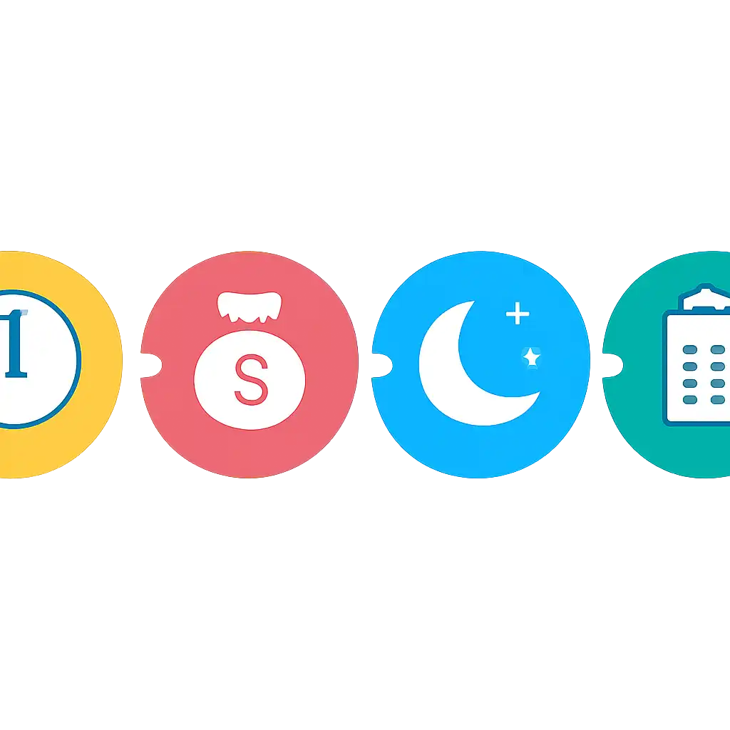 Five numbered circular icons connected by arrows in a horizontal flow, Gali draw timing (night) steps, Gali Satta